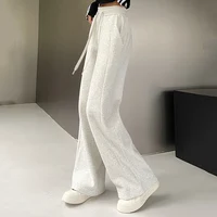 Women Basic White-gray Black Elastic Sports Trousers Lady Wide Leg Straight Leg Pants Female Versatile High Waisted Sweatpants - Image 2
