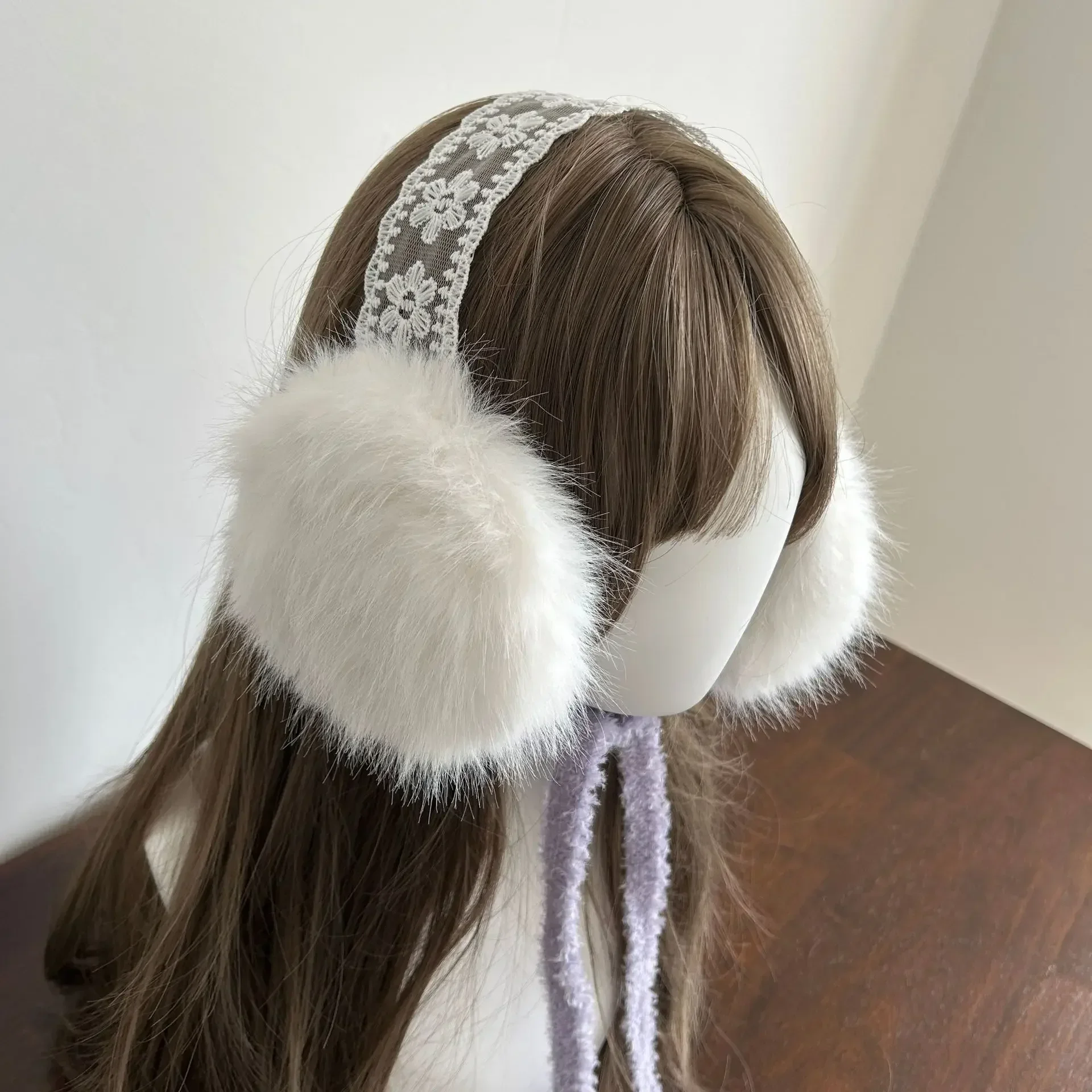 Warm Earmuffs Lace Bow Earmuffs Winter Warm Thickened Women Kawaii Japanese JK Tape Ear Protection hairband Cycling Earbags Y2k Accessories