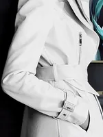Mauroicardi printemps automne blanc ajusté Long manteau en cuir Pu femmes fermeture éclair ceinture élégant Chic luxe concepteur faux 2 vêtements 2024 6