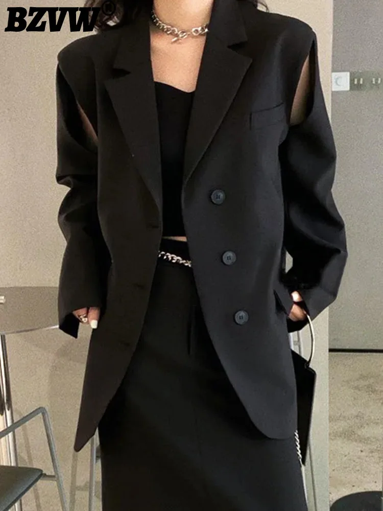 

BZVW Shoulder Open Design Blazer For Women 2024 Spring Autumn New Trend Loose Solid Color Single Breasted Blazers Jacket 25X3771