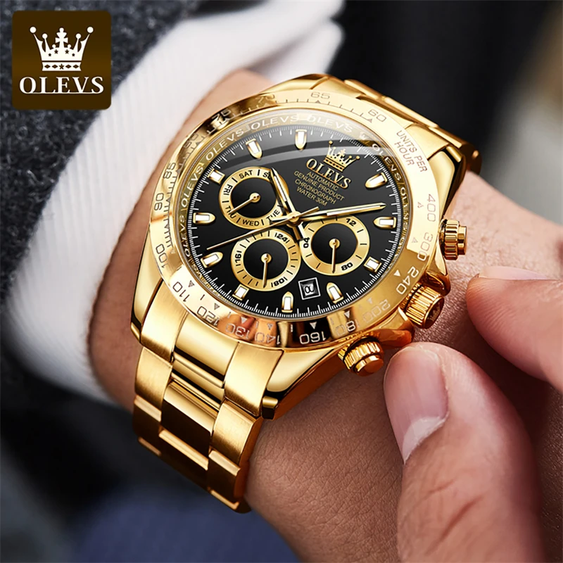 OLEVS Mens Watches Top Brand Luxury Multifunction Mechanical Watch for Men Stainless Steel Waterproof Luminous Fashion Watch