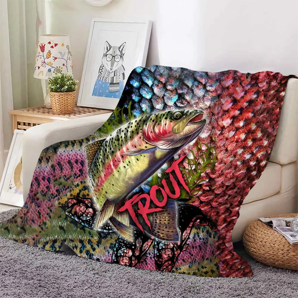 

CLOOCL Love Trout Fishing Flannel Blanket Warm Bedroom Animal Throw Blanket on Bed Sofa Bedding Travel Blanket Drop Shipping