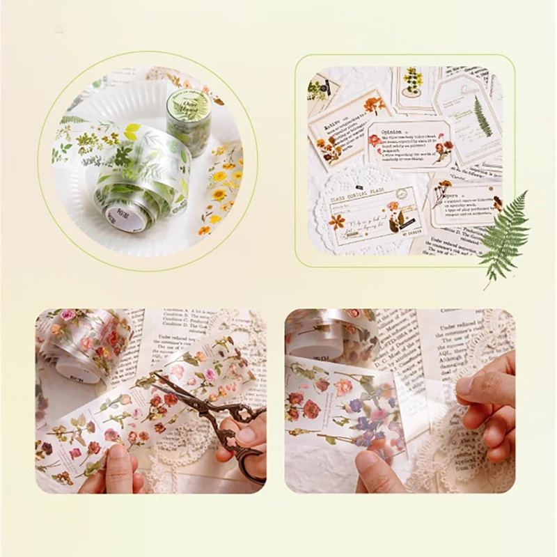 꽃무늬 와시 테이프 세트, 방수 스티커, 미적 꽃 스티커, PET 마스킹 테이프, 정크 저널 용품, 6 롤