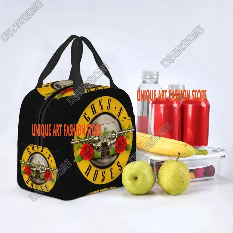 Guns N Roses Insulated Lunch Bag for Outdoor Picnic Heavy Metal Portable Thermal Cooler Lunch Box Women Children