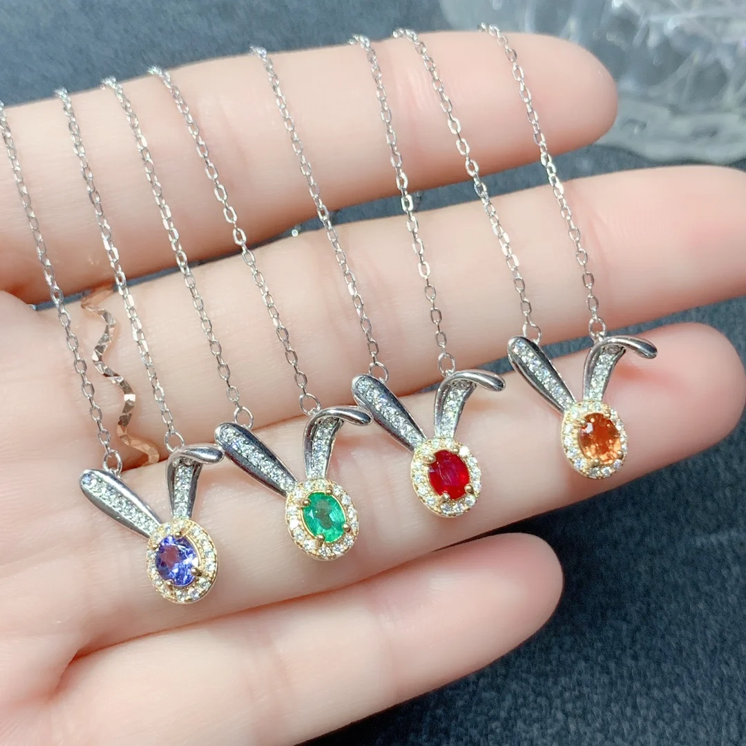 

Natural Emerald Tanzanite Fanta Ruby Sterling Silver 925 Jewelry Women's Jewelry Necklace Luxury Free shipping