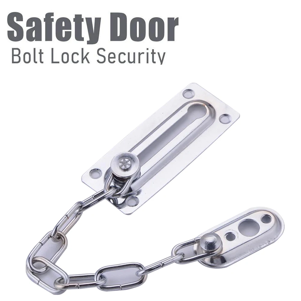 1pc Security Door Chain Stainless Steel Silver Home Office Lock Guard Latch Stainless Sliding Fastener door chain lock