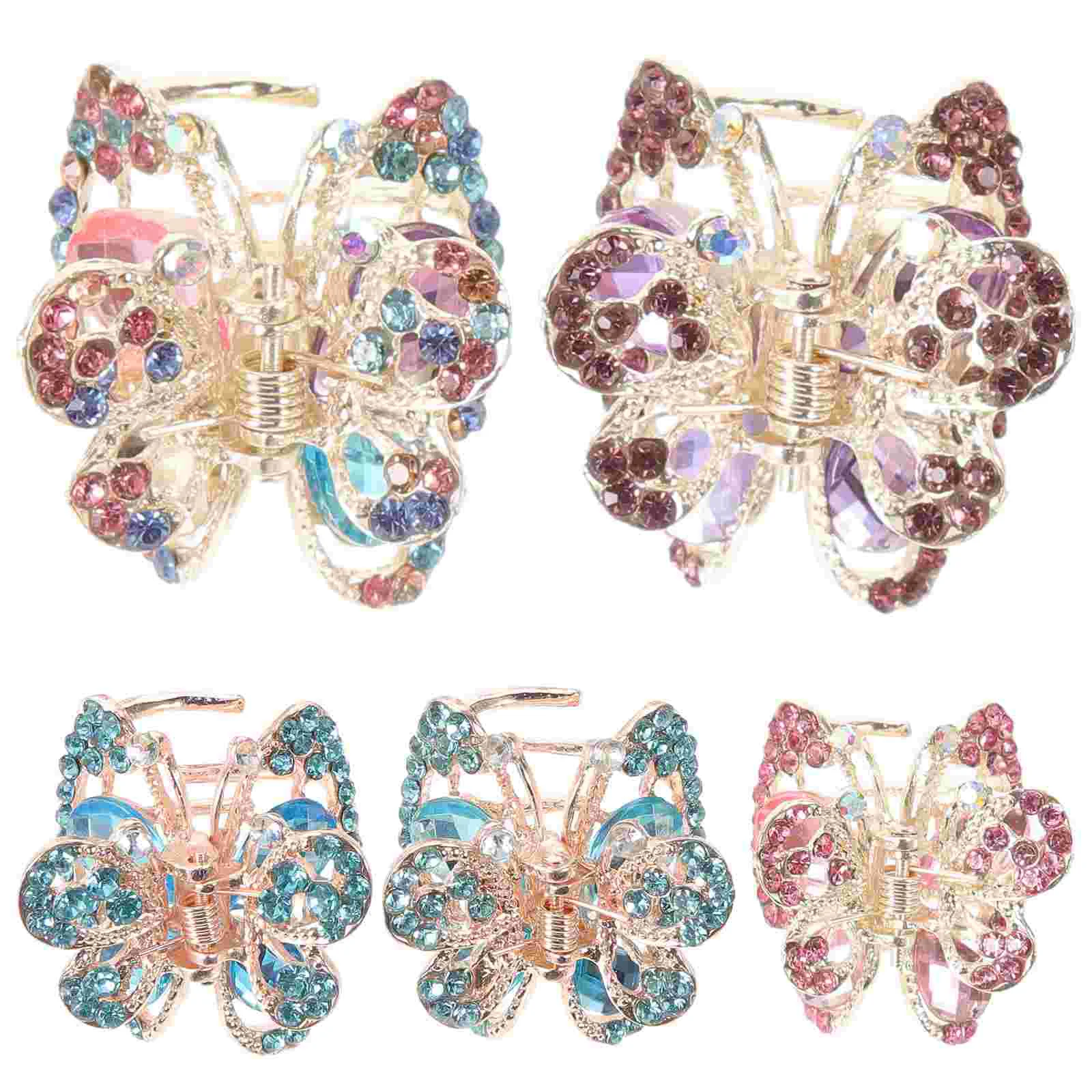 

5pcs Rhinestones Mini Barrettes Hair Jaw Vintage Hair Grip Clips Clamp Anti for Hair Accessories (Random Style)