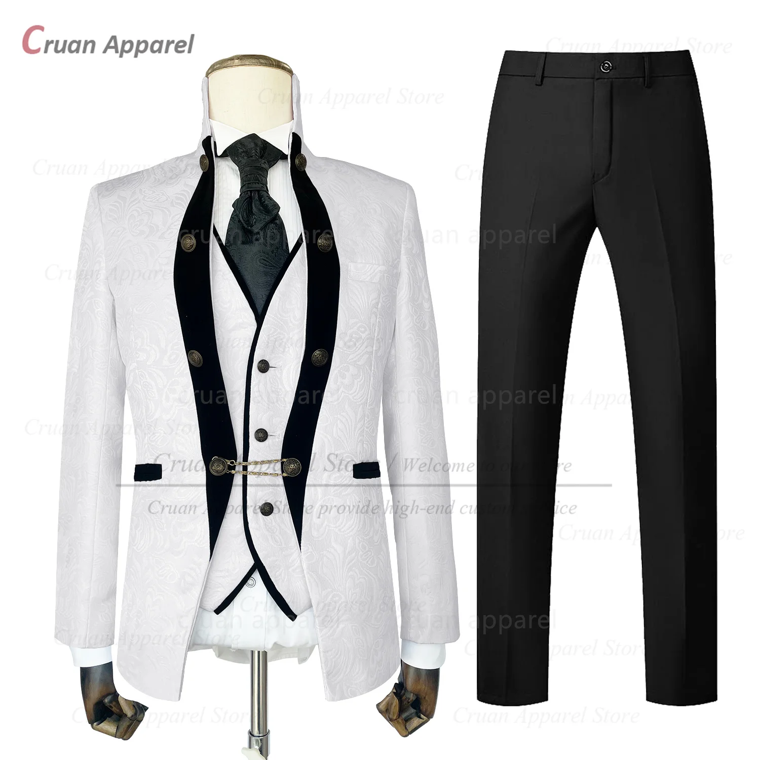 Luxury Men Suit Sets Wedding Party Groomsman Tailor-made Jacquard Slim Fit Outfits Evening Dinner Formal Blazer Vest Pants 3 Pcs mens suit