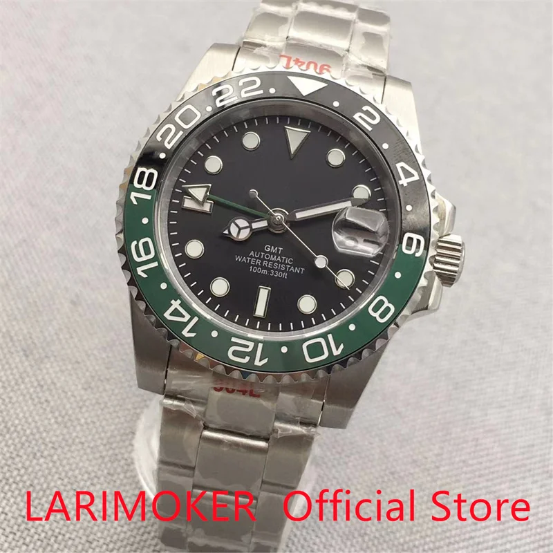

LARIMOKER 40mm Watch use Seiko NH34A(GMT) DG3804(GMTt) Automatic Men Watch Jubilee Bracelet Sapphire Glass10ATM waterproof