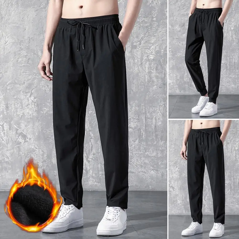 

Мужские тренировочные брюки на шнурках в Корейском стиле, плотные прямые брюки с плюшевой подкладкой и завязкой на щиколотке для бега