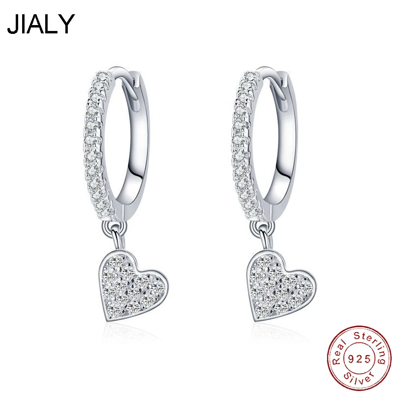 

Fine European AAA CZ S925 Sterling Silver Hoop Earrings Heart Dangle For Women Birthday Party Wedding Gift Jewelry