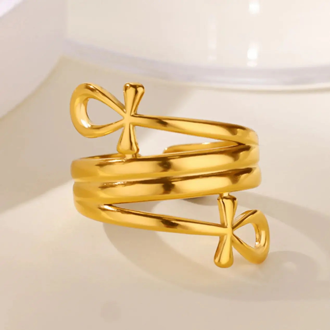 Geometric Bow Ring Women Gold Stainless Steel