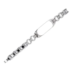 Elegant Metal Link Wristband Strap - Bling Smartwatch Accessory Bracelet Replacement for Mi Band 7 (Silver)