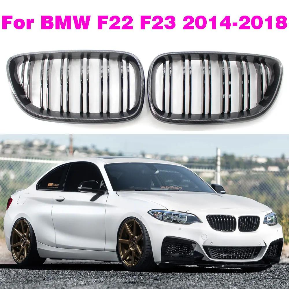 Gloss Black Dual Slat Kidney Grilles For BMW F22 F23 M235i & F87 M2 2014-2021