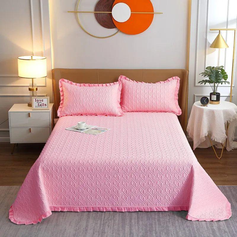 

2022 Solid Color Bed Cover Thickened Milk Velvet Double-Sided Quilted Cotton Warm Sheets Coral Fleece Mattress Bed Cover Spreads
