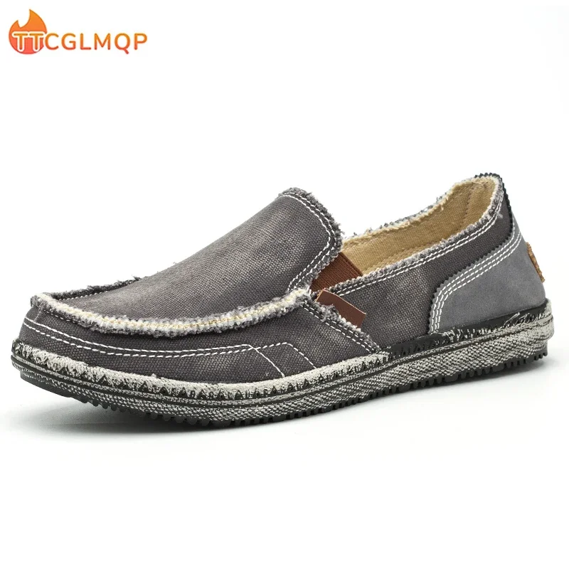 Summer Men's Canvas Boat Shoes Fashion Casual Flat Non Slip Deck Shoes Outdoor Convertible Slip On Loafer Big Size 47