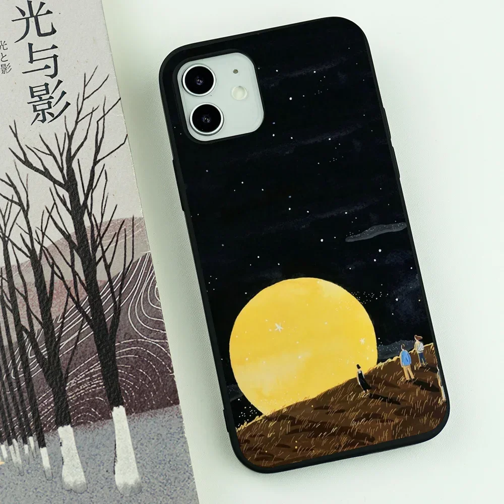 Moon Astronaut Cartoon Black Soft Silicone Phone Case Cover