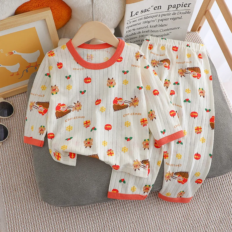 طفل رضيع عيد الميلاد طباعة منامة مجموعات Y الاطفال ملابس الفتيات قميص قطني بكم طويل ملابس خاصة المتسكعون الخريف الزي