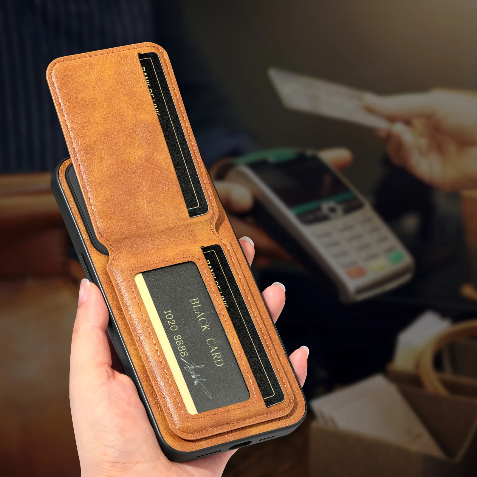Leather Wallet Card Holder Case with Mag-Safe Stand and Magnetic Cover