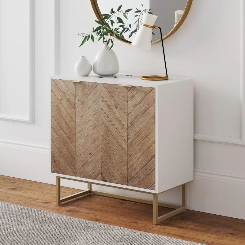 

Free Standing Accent Cabinet with Doors in a Rustic Fir Wood Finish Powder-coated Metal Base for Hallway,Entryway or Living Room