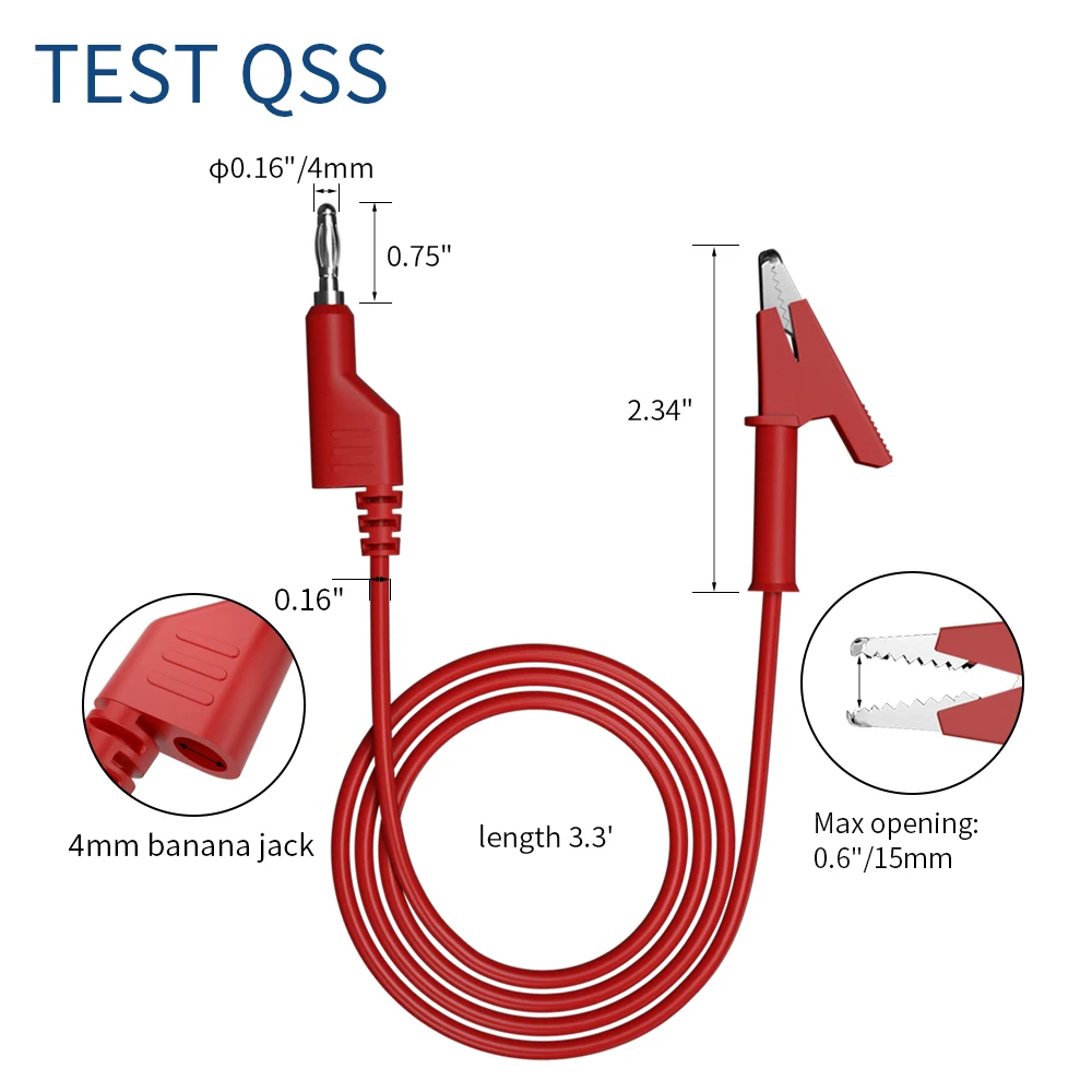 QSS 5Pcs 4MM 바나나 플러그 악어 클립 멀티 미터 테스트 리드 Stackable 케이블 와이어 1M 전기 도구 액세서리 Q.70054-1