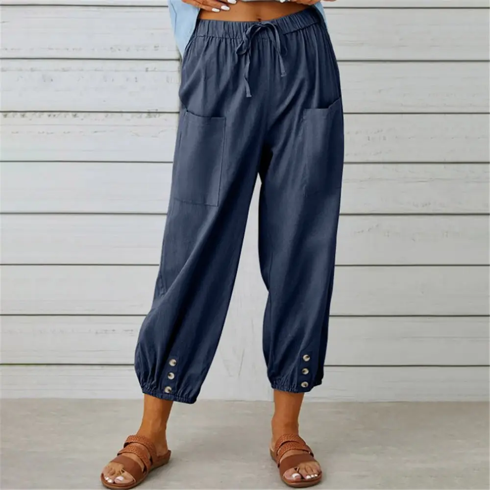 

2023 Summer Harem Pants Plus Size 5XL Cotton Blend Sarouel Cool Cropped Trousers Casual Wide Leg Pants