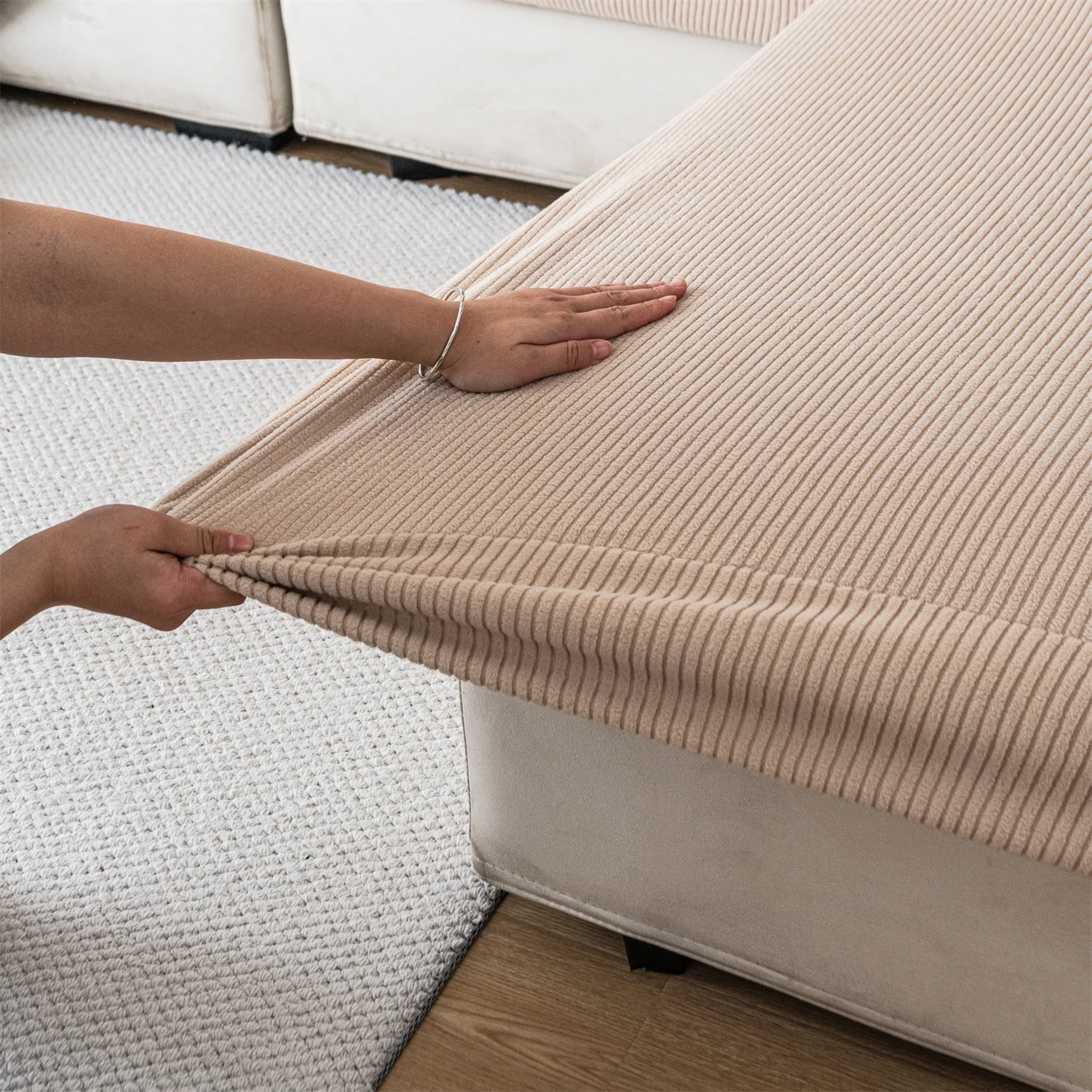 Thicken Stripe Jacquard Stretch Removable Sofa Seat Cushion Cover Washable for Living Room Kids Pets Furniture Protector 4