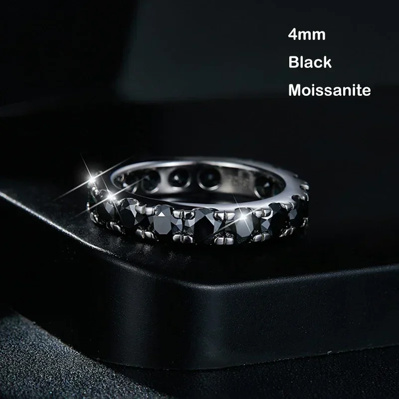 Moissanite Ring Full 3/4/5mm D Color Black Moissanite Ring Full Eternity Diamond Band For Women Men S925 Silver Wedding Rings