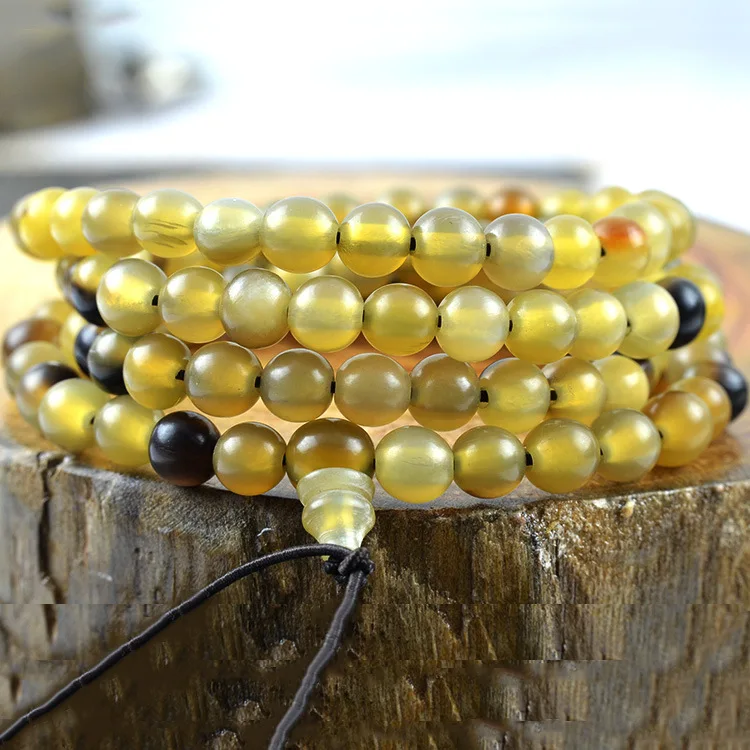 

Natural Fashion 108pcs Authentic Yellow Buffalo Ox Horn Buddha Beads With Diameter 6mm 8mm 10mm Bracelet Jewelry Drop Shipping