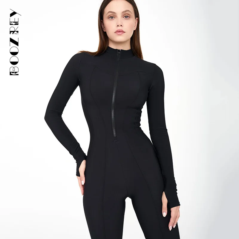 

BoozRey Sexy Zipper Long Sleeve Jumpsuits Women Autumn Winter Fashion O Neck Skintight Sporty Rompers Ladies Casual Playsuits
