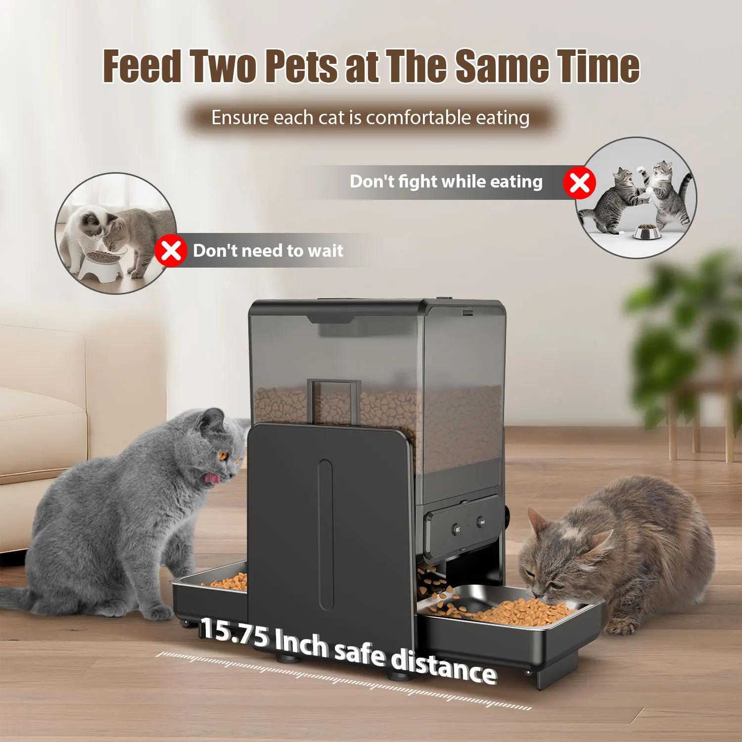 Auto Kibble Machine 5L Automatic Cat Kibble Dispenser 2 Bowls Smart Voice Recorder ...