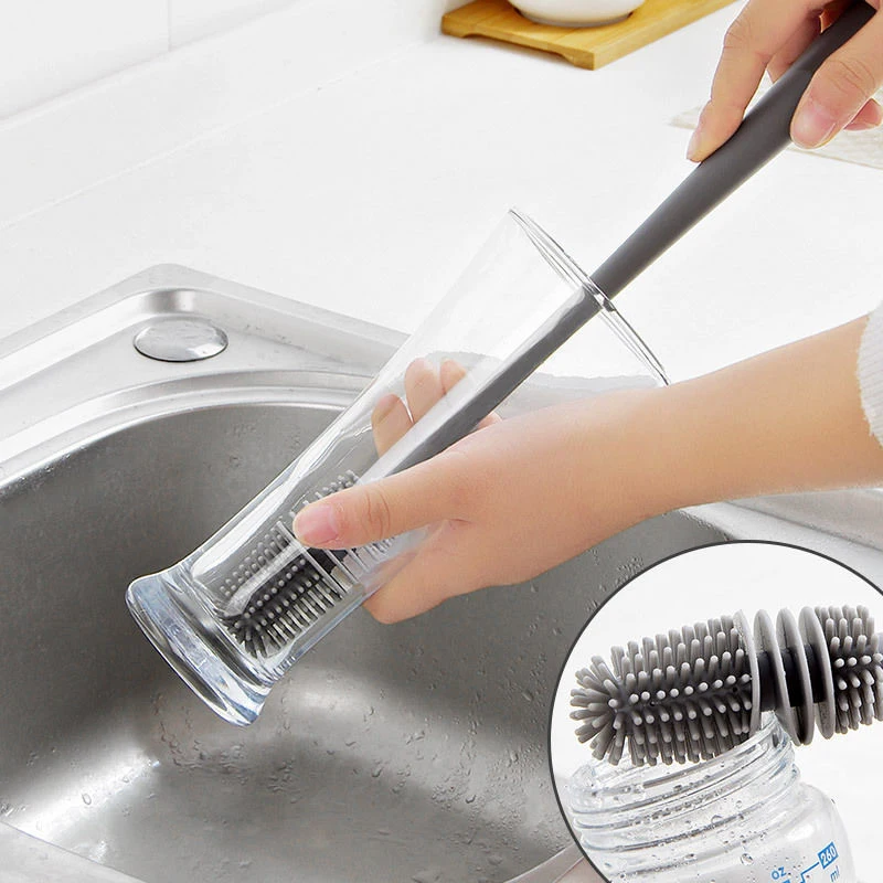1PC Silicone Cup Brush Scrubber Glass Cleaner Kitchen Cleaning Tool Long Handle Drink Wineglass Bottle Glass Cup Cleaning Brush cleaning brush bottle cleaning brush bottle brush cleaning brush set
