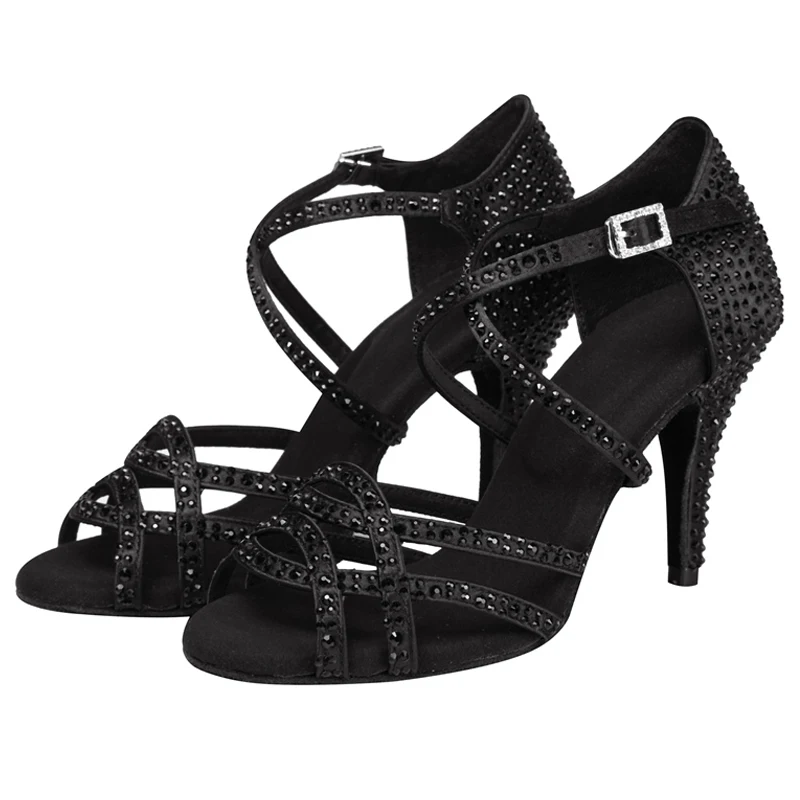 Summer New Latin Dance Shoes Women Salsa Tango Ballroom Party High Heel Women's Shoes Rhinestone Black Girls Sandals Outdoor