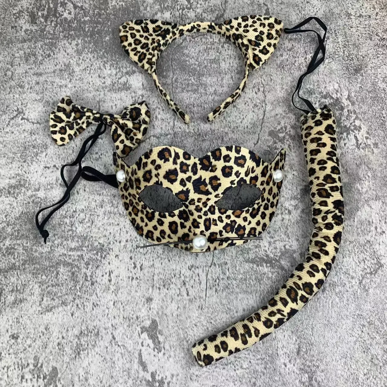 Sexy Leopard Ear Headband Costume Set Role Playing Accessories Makeup Party Ball Masks Stickers Tail Accessories Festival