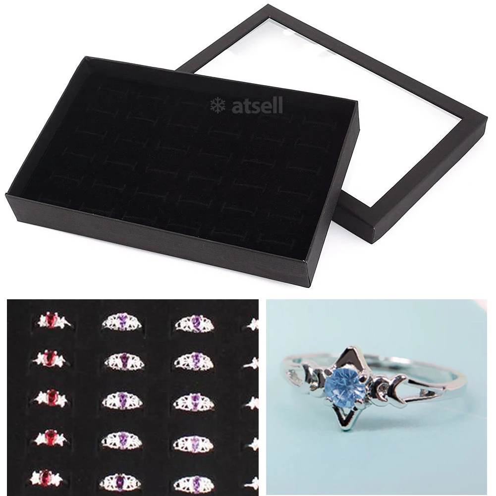 

Hot Woman Wholesale Lots 30pcs Rhinestone Assorted Silver Plated Ring with 36 Slots Ring Storage