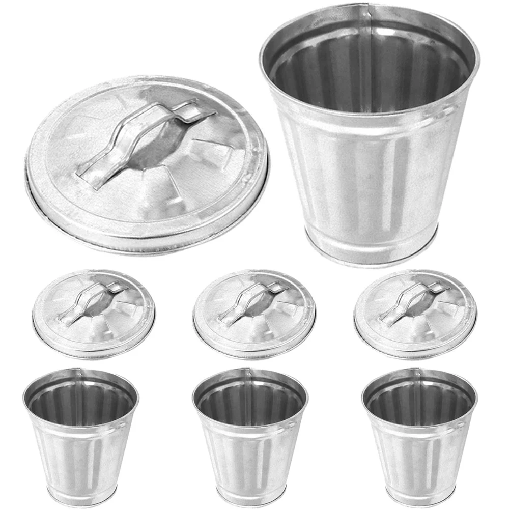 

Galvanized Trash Can Lid Mini Desktop Wastebasket Garbage Bin Countertop Pencil Cup Holder Office Trash Cans Home Office
