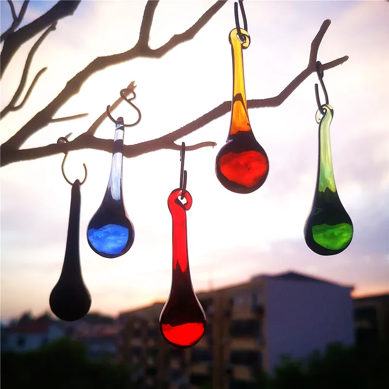 12pcs Glass Raindrop Pendant Beads Curtain Accessories Chandelier Parts Christmas Tree Hanging Home Decor