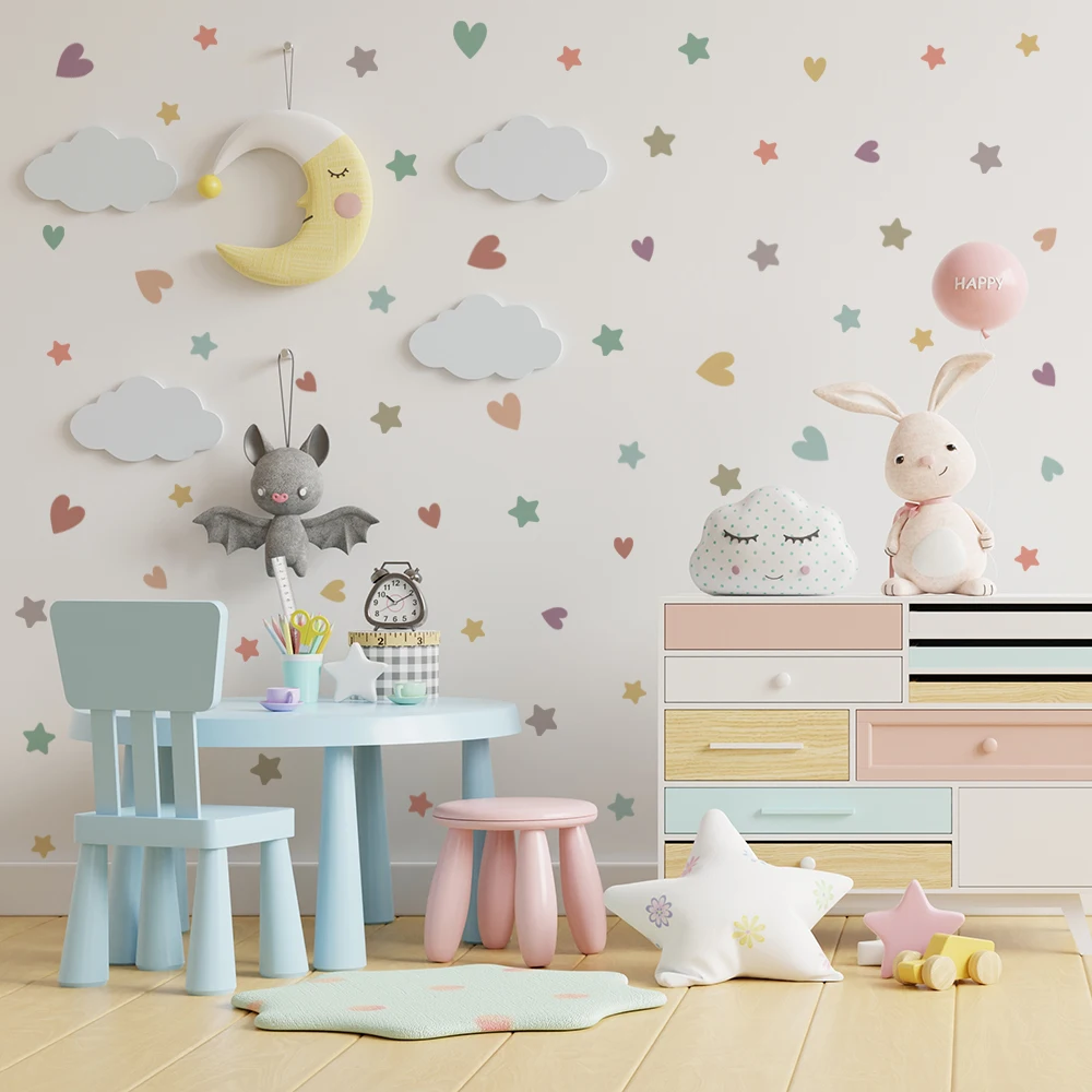 Small Fresh color DIY Wall Stickers for Display Cabinet Window Refrigerator Tile Glass Decor Art Removable Hearts Stars Decals wall stickers window stickers