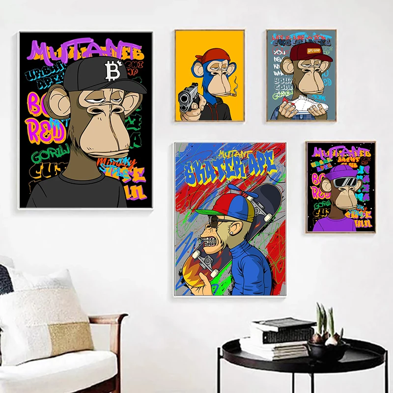 

Modern Art Canvas Painting Abstract Fashion Bored Funny Monkey Poster Office Wall Painting Living Room Bedroom Home Decor