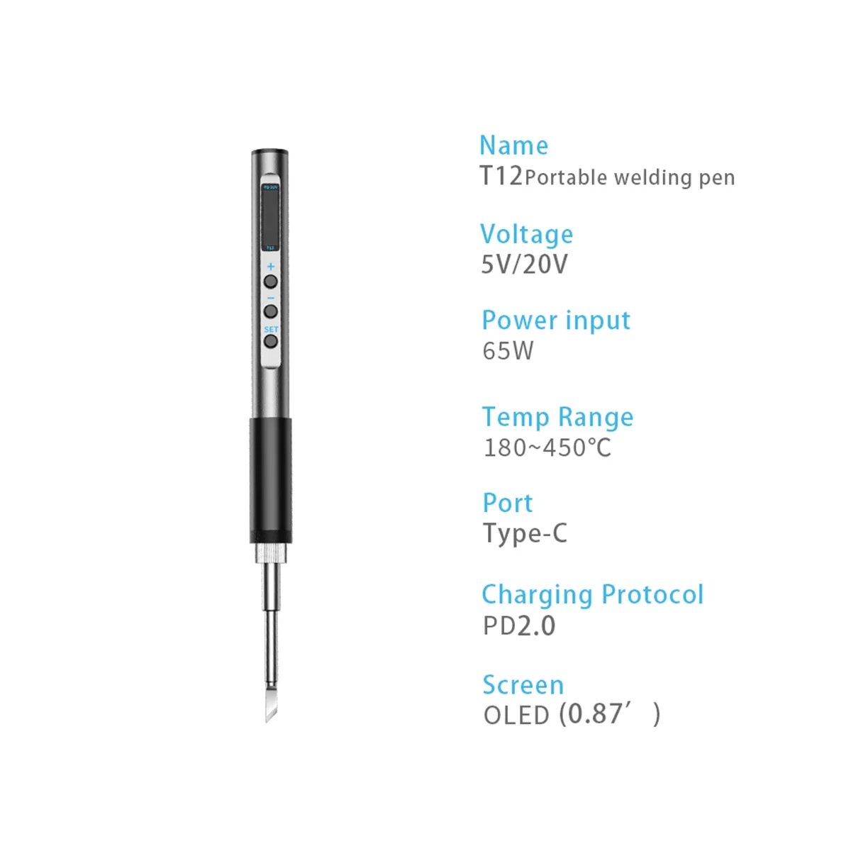 

Портативный Электрический паяльник PTS100 T12 5-20 в PD65W, металлический корпус, регулируемая температура, сварочная станция