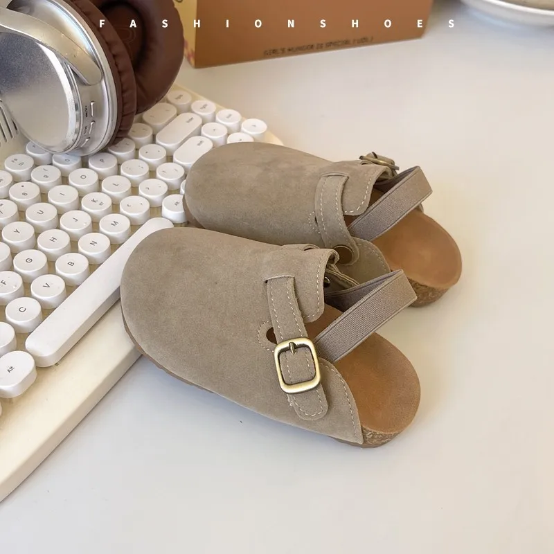 2024 New Girl Boy One Step Flat Bottom Baotou Half Slippers Children Summer Outwear Round Head Half Slippers Lazy Shoes 3