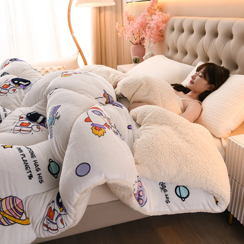 

Super Thickened Comforter For Winter Cartoon Printing Berber Fleece Comfortable And Warm Duvet Double/Queen/King 극세사이불