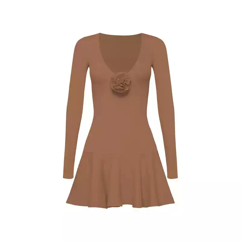 FUBEIKE Flower V Collar Dress With Chest Pad Long Sleeve Tennis Dress With Safety Pants Slim Yoga Tennis Skirt Women Sportswear women dress sports clothing yoga skirts