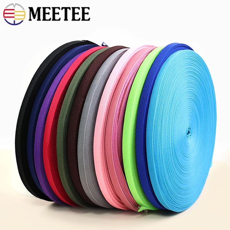 1Rroll=45M Meetee 10mm Nylon PP Webbing Tape Colored Ribbon Backpack Bag Strap Belt Sewing Woven Bias Binding Band Garment Craft
