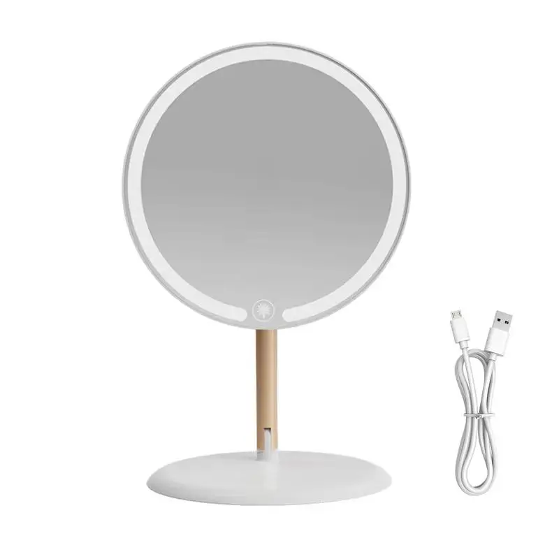 Lighted Makeup Mirror LED Vanity Mirror Tabletop Makeup Mirror Portable Adjustable Tricolor HD Light USB Mirrors for home