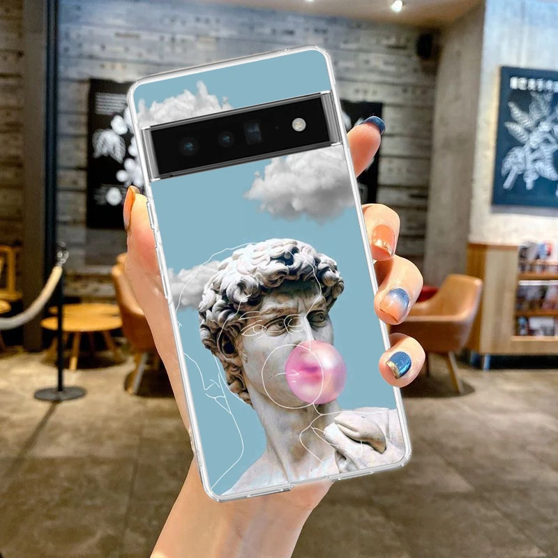 Graffiti-Inspired Art Aesthetic Clear Phone Case Featuring David & Mona Lisa