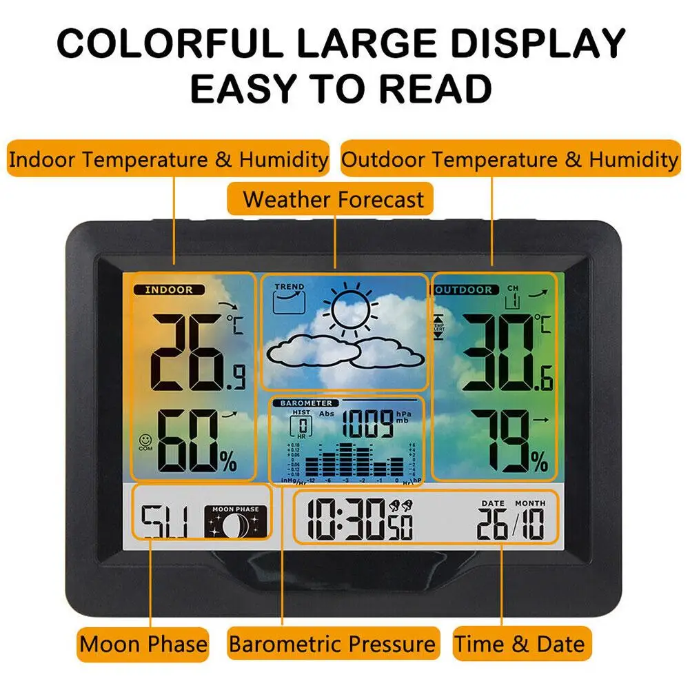 

Transparent Weather Station Glass Colour Screen Thermometer Monitor Weather Hygrometer Digital Forecast Humidity Temperatur U9I7