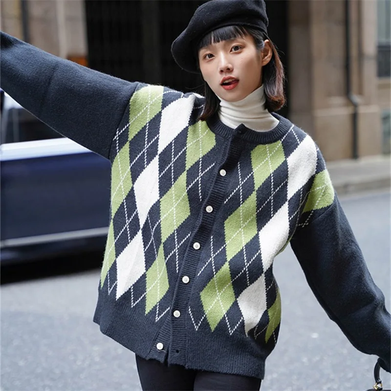 

Lingge Sweater Cardigan Women's Soft Glutinous Vintage Knitwear Coat Spring and Autumn New Round Neck Top