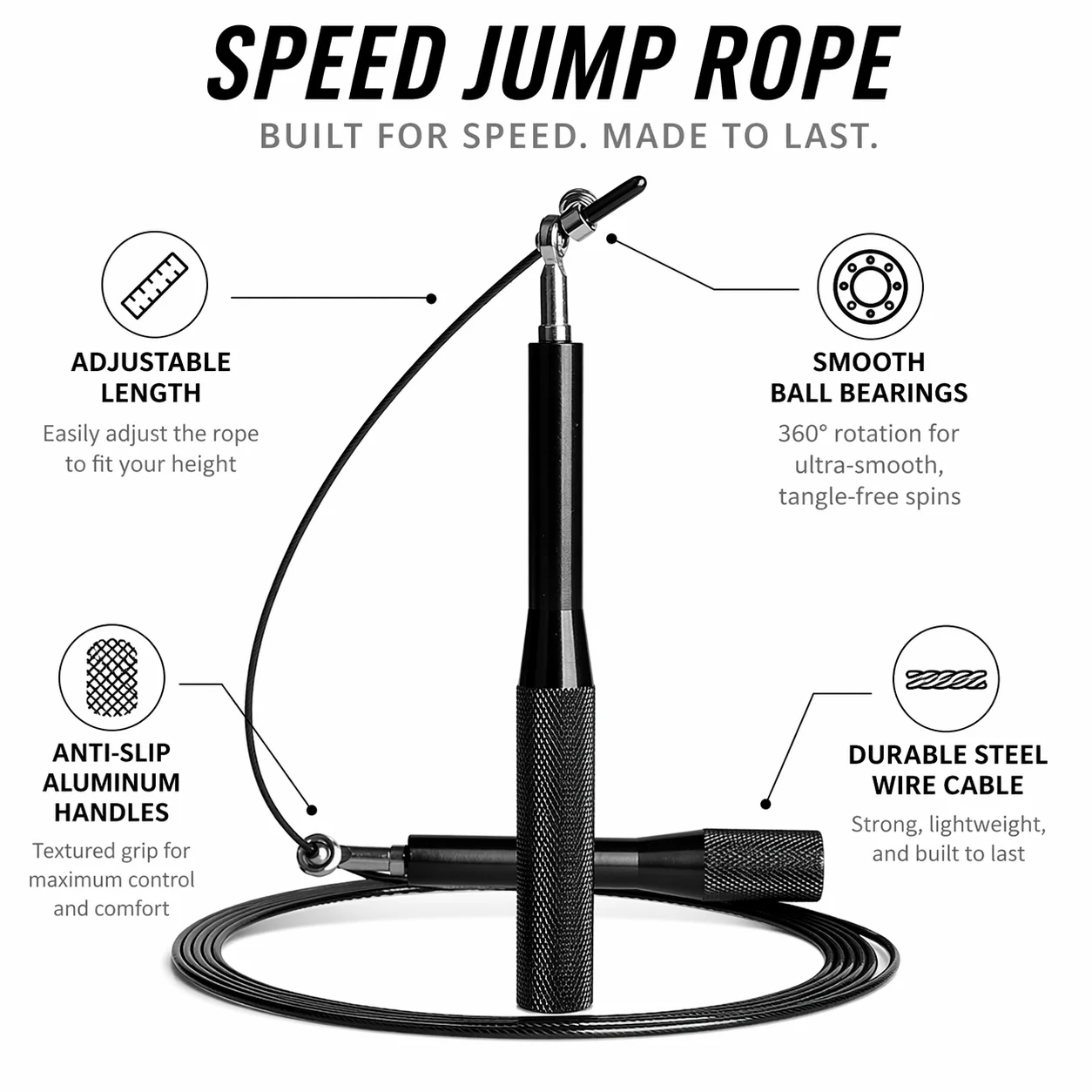 High-Speed Adjustable Jump Rope with Aluminum Handles and Durable Carry Bag