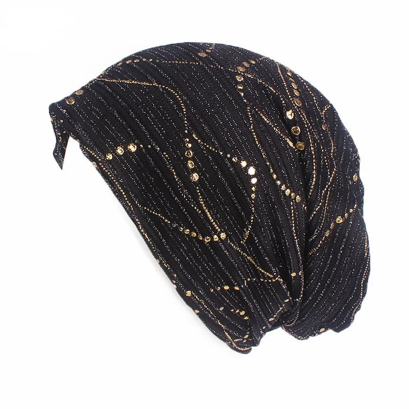 Spring/Summer Light Bright Thin Strip Decoration Double Fabric Breathable  Skullies & Beanies  Spring  Muslim BeaniesHat 2